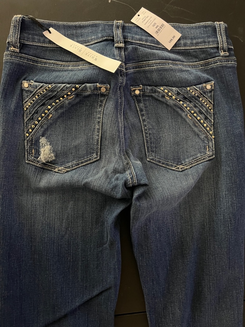 White House Black Market Women's Dark Blue Studded Back Pocket Jeans